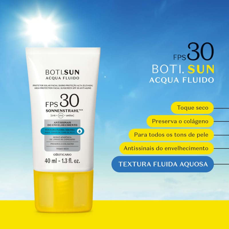 Boti.Sun Protetor Solar Facial Antissinais Acqua Fluido FPS30