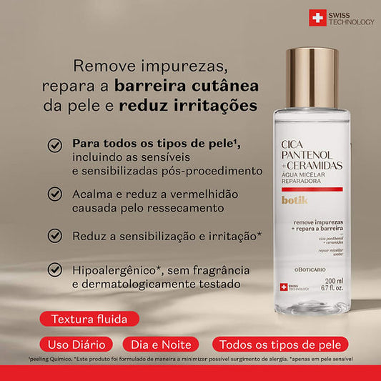Água Micelar Reparadora Botik Cica Pantenol e Ceramidas 200ml