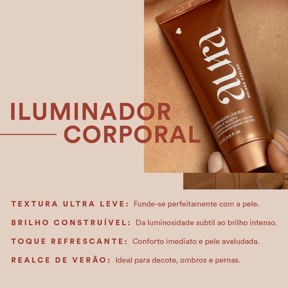Iluminador Líquido Corpo e Rosto Aura by Helena Coelho, 75ml
