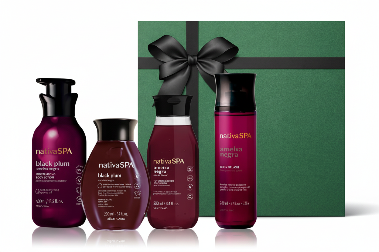 Kit Nativa SPA Ameixa Negra com caixa verde
