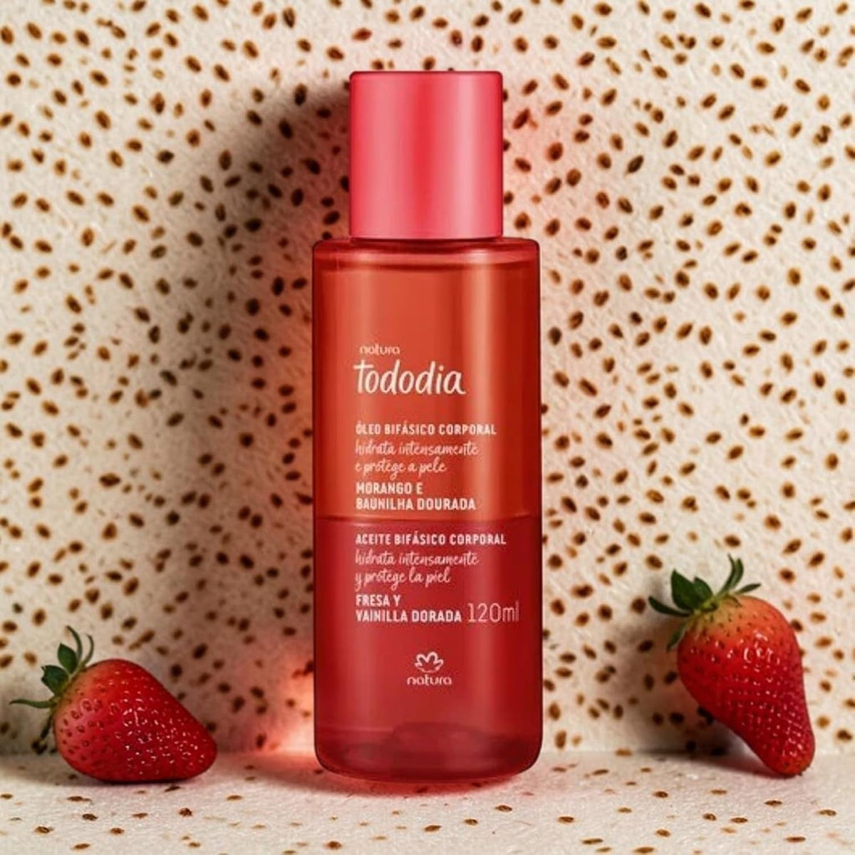 Óleo Bifásico Corporal Tododia Morango e Baunilha Dourada 120ml